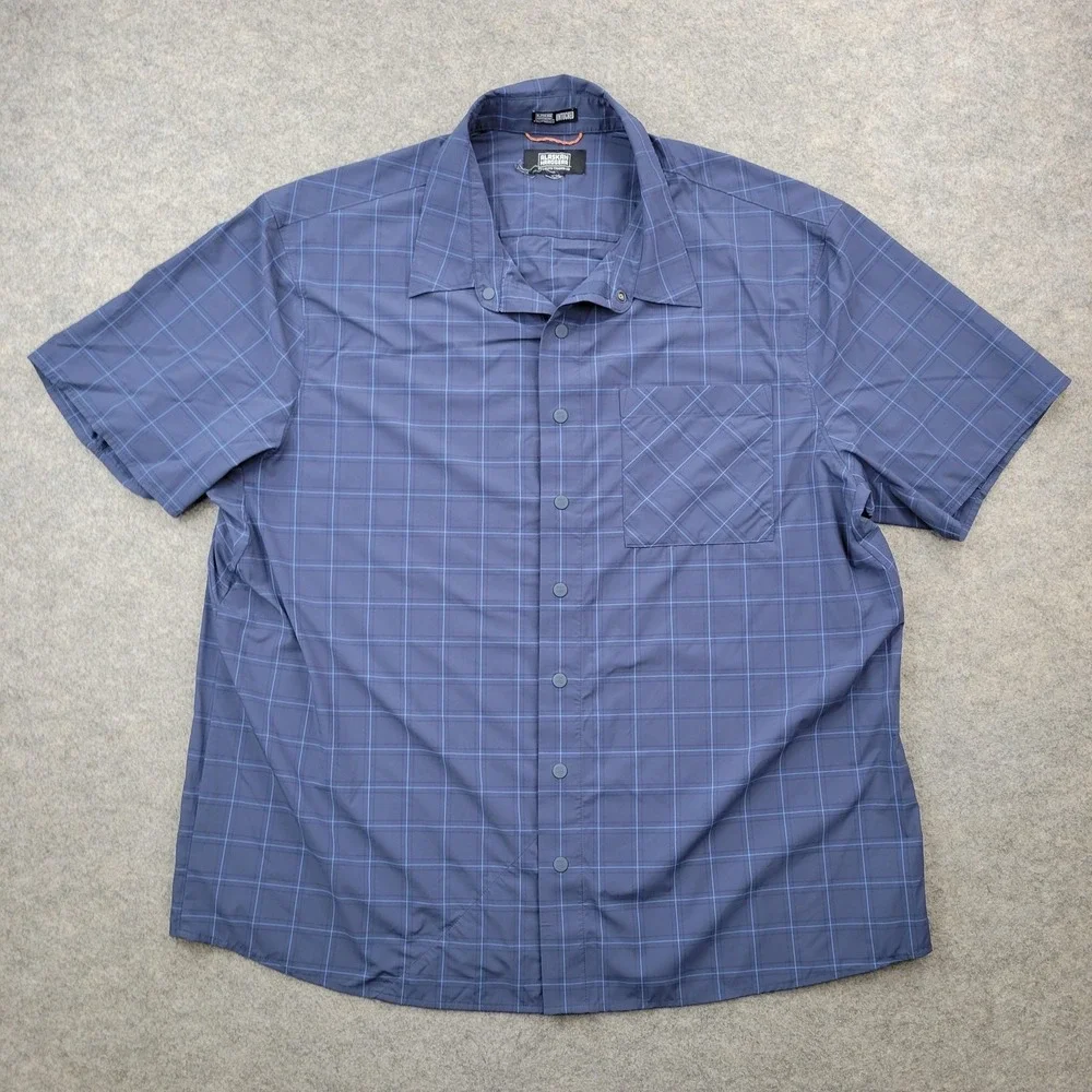 Alaskan Hardgear Shirt‎ Mens 2XL Blue Plaid Stretch Button Front Short Sleeve